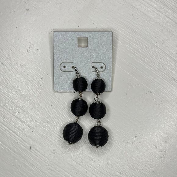 Lydell NYC Black Beaded Drop Earrings Statement Jewelry - Picture 3 of 6